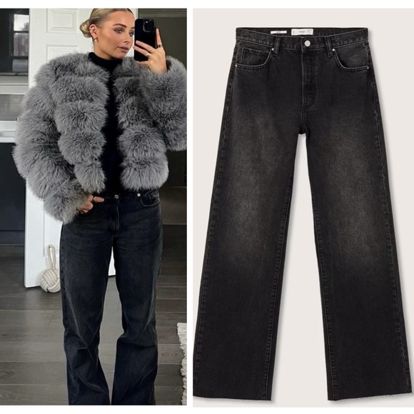 Mango Denim - MANGO high rise wide leg raw hem jeans blogger favorite